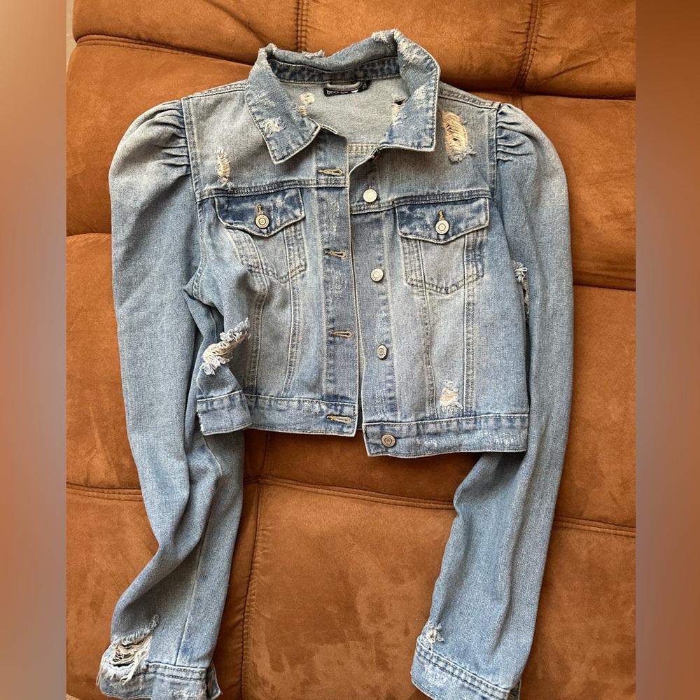 Boohoo Light Blue Ripped Denim Jacket